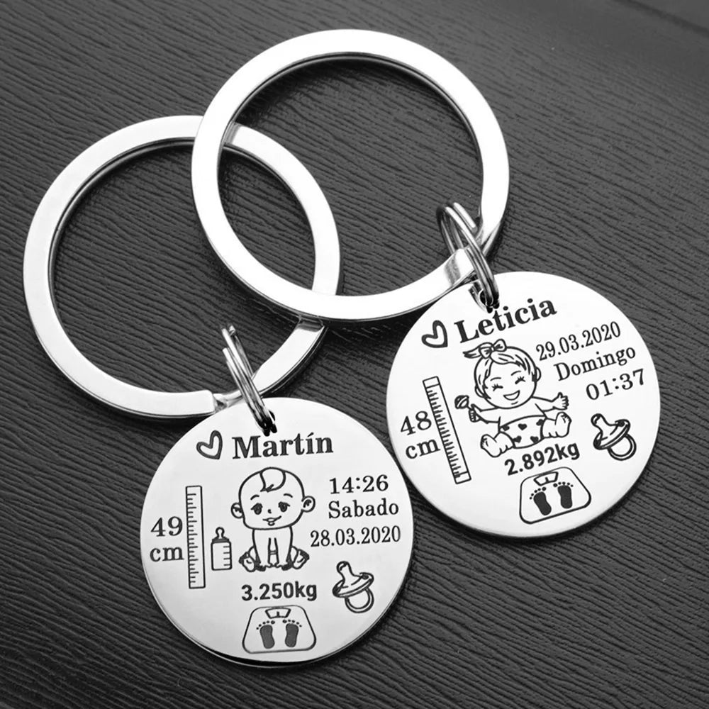 Porte-clés naissance personnalisé – Prénom, date, poids et taille de bébé