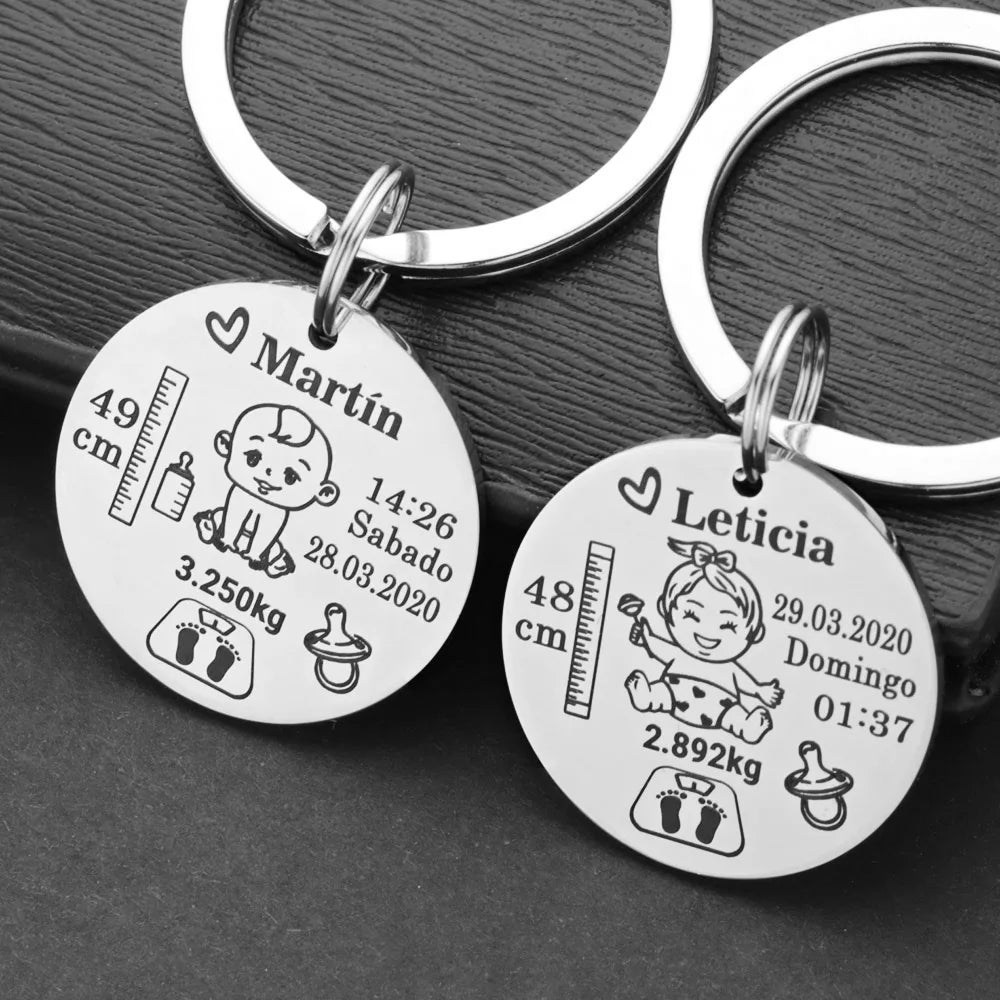 Porte-clés naissance personnalisé – Prénom, date, poids et taille de bébé