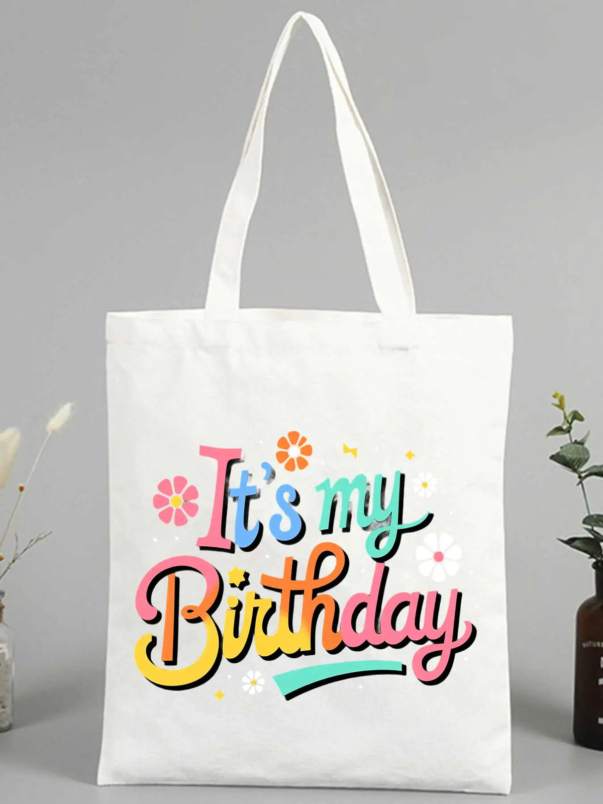 Tote bag anniversaire en toile avec imprimé rétro – Cadeau original