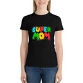 T-shirt femme "Super Mom", "Super maman" imprimé cartoon – Top casual manches courtes