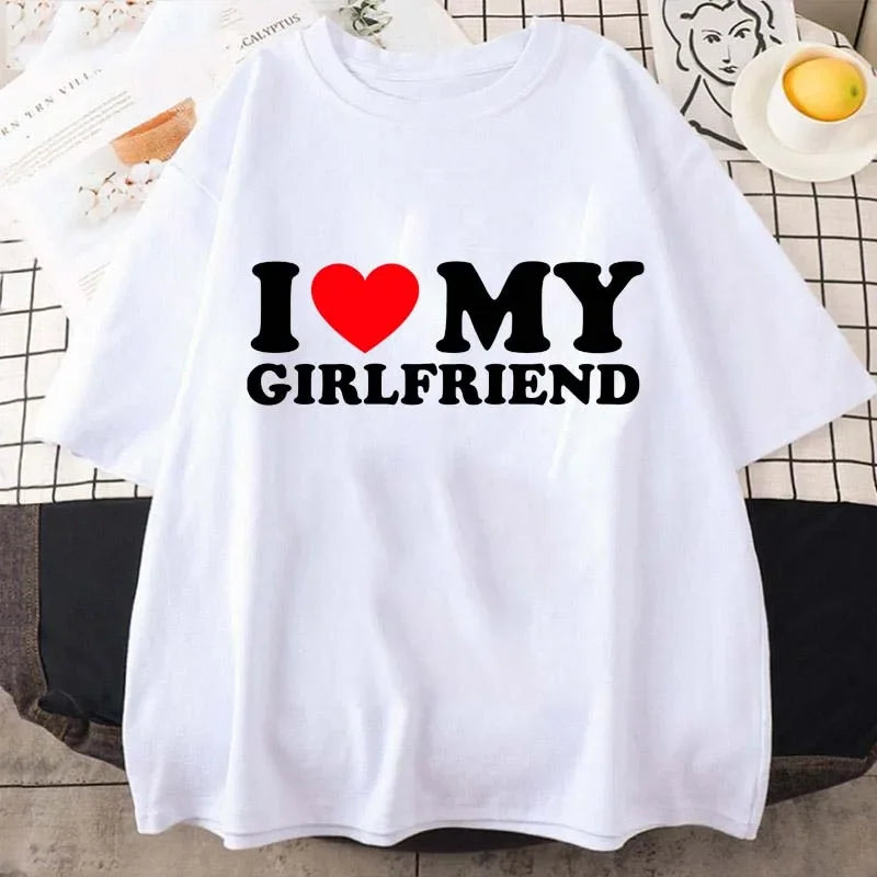 T-shirt couple “I Love My Girlfriend” – Cadeau Saint-Valentin et anniversaire