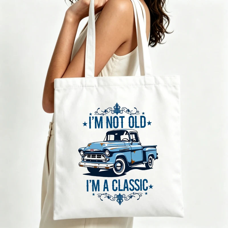 Tote bag vintage en toile avec imprimé rétro – Sac shopping réutilisable pour femme