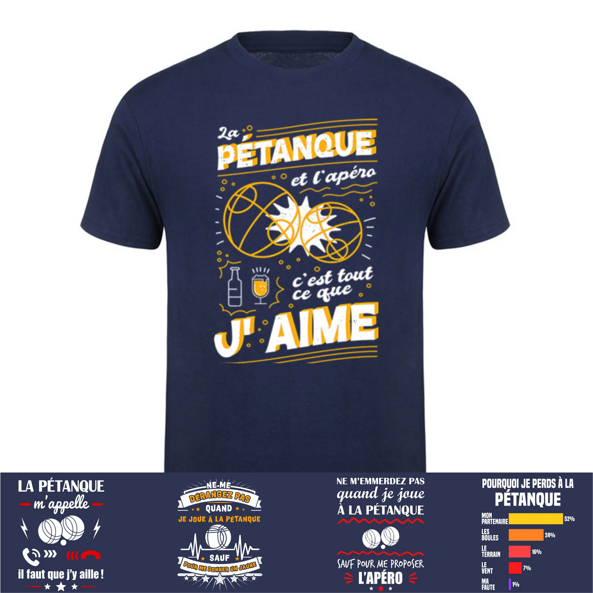 T-shirt pétanque humour – Cadeau homme, anniversaire ou joueur de boules