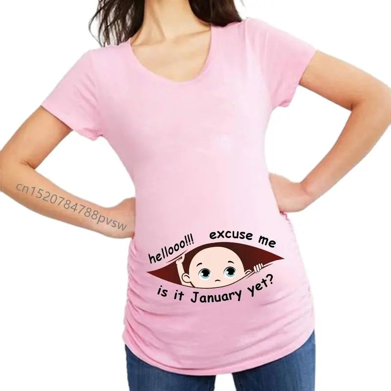 T-shirt grossesse drôle “Hellooo… Excuse Me, Is It January–December?” – Annonce grossesse